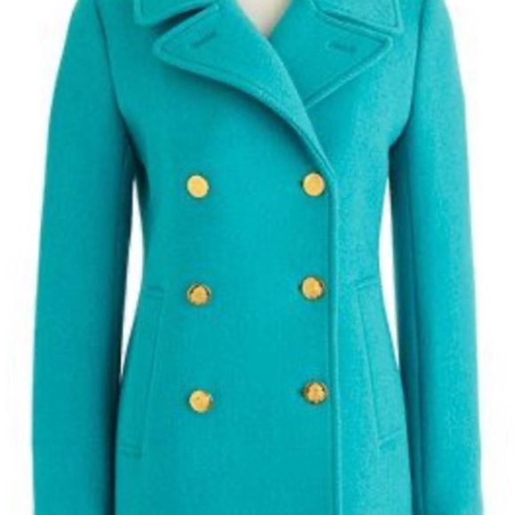 J Crew Turquoise Wool Peacoat Coat Blue Green Teal sz 8P 8 petite - Picture 5 of 7